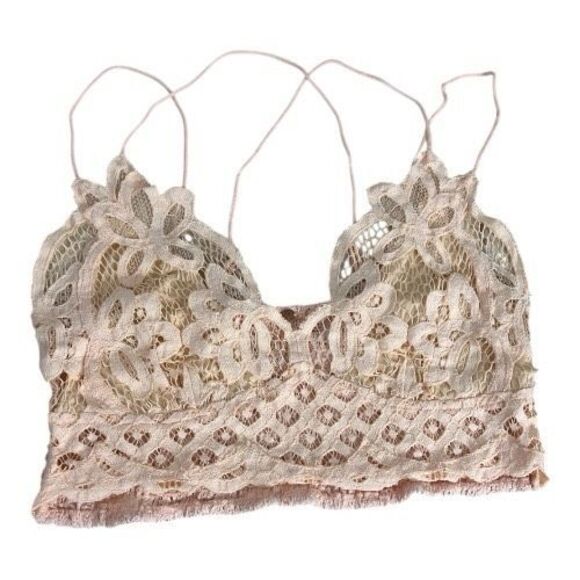 Free People Intimately FP Adella Longline Bralette Size L Soft Salmon Lace Cami - Picture 5 of 12
